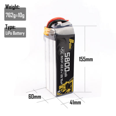 UAV 5800MAH 6S1P 22.2V 45C XT60