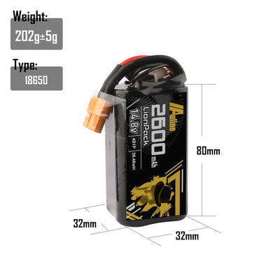 18650 LI-ON 2600mAh 4S 14.8V 1C XT60, FPV Goggles Battery Pack Built-in Protect Board