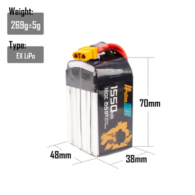 5PCS EX 1550MAH 6S1P 22.2V 120C XT60