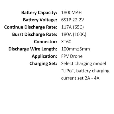 5PCS EX 1800MAH 6S1P 22.2V 120C XT60