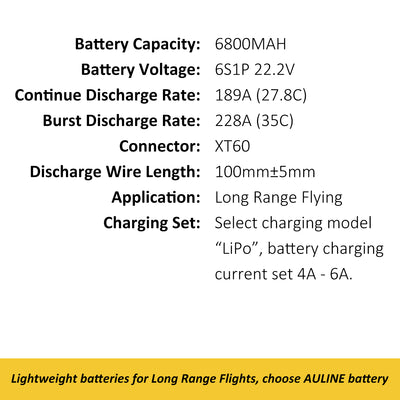 UAV 6800MAH 6S1P 22.2V 35C XT60