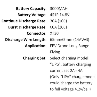 VTC6 3000mAh 4S 14.8v 30A XT30/XT60