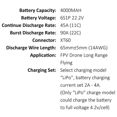 21700 A45 4000MAH 6S 22.2V 45A XT60