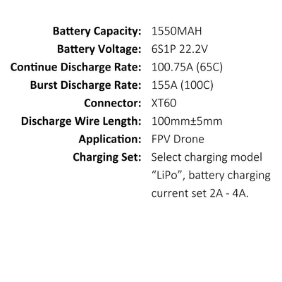 5PCS EX 1550MAH 6S1P 22.2V 120C XT60