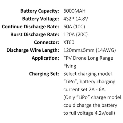 VTC6 6000mah 4S2P 14.8V 60A XT60