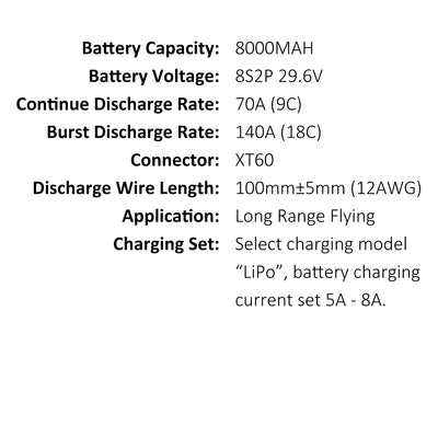 21700 40T 8000MAH 8S2P 29.6V 70A XT60