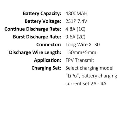 21700 LI-ON 4800mAh 2S 7.4v XT30 for Transmit TX16S